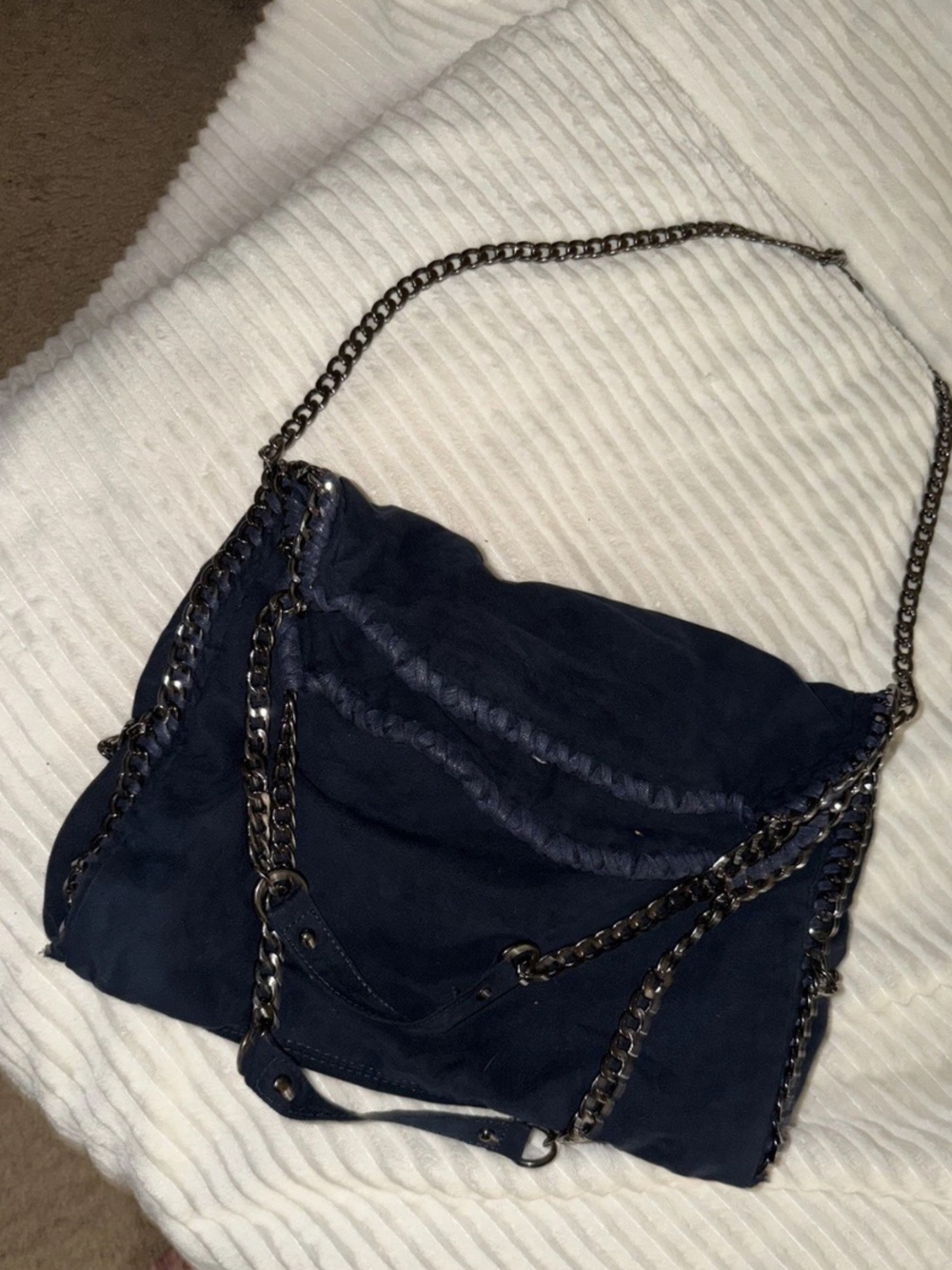 Steve Madden Navy Blue Chain-Trim Shoulder Bag handbag women’s purse